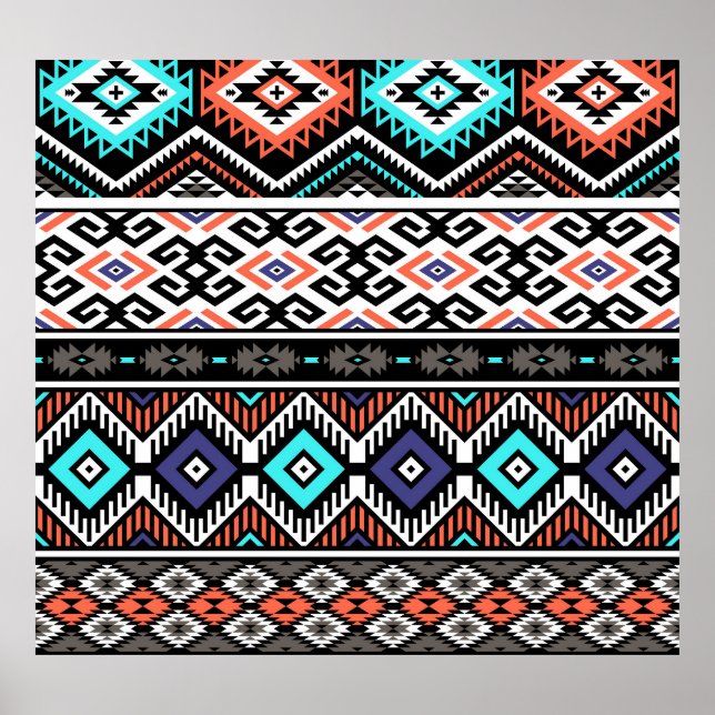 Poster Tribal Navajo rétro : Géométrique Sans Seamless. (Devant)