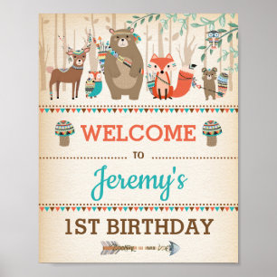 Poster Tribal Woodland Animal 1er Anniversaire WILD ONE P