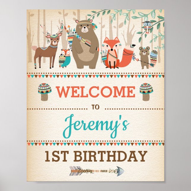 Poster Tribal Woodland Animal 1er Anniversaire WILD ONE P (Devant)