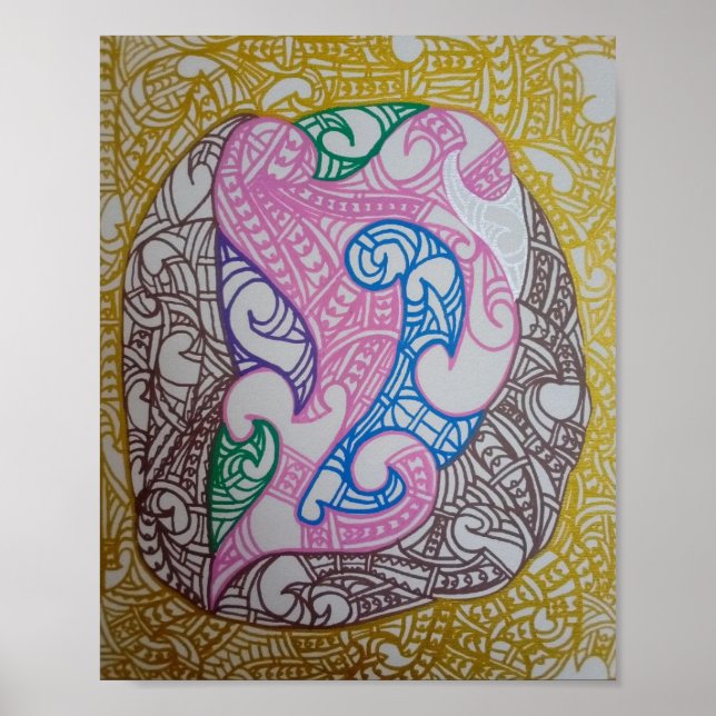 Poster Tribe3 Abstract Maori Kowhaiwhai by RRW (Devant)