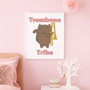 Poster Tribu du Trombone Mignon Chat Brun Lettres Roses