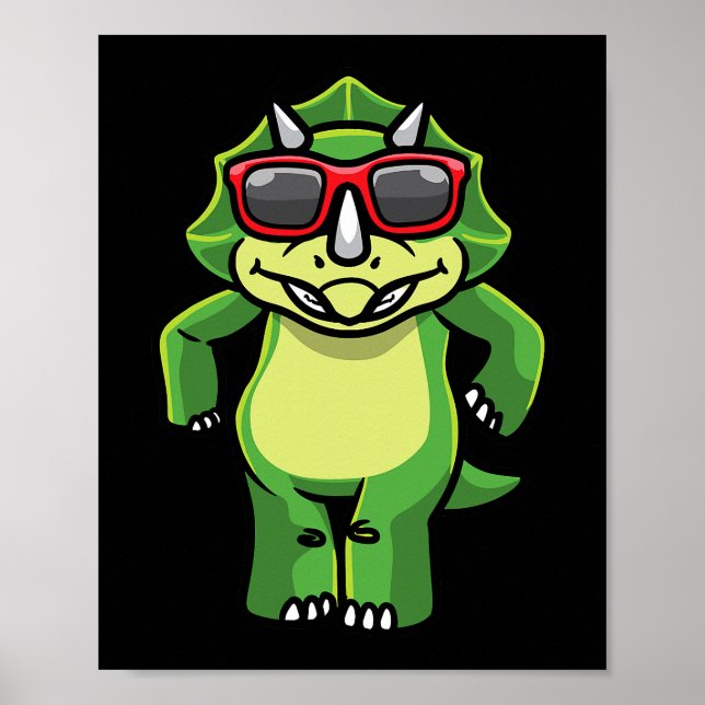 Poster Tricératops Danser Dinosaure Avec Lunettes De Sole (Devant)
