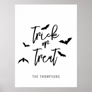 Poster Trick Or Treat Écriture Noire Avec Chauves-Souris