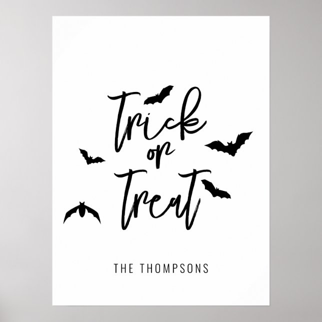 Poster Trick Or Treat Écriture Noire Avec Chauves-Souris  (Devant)
