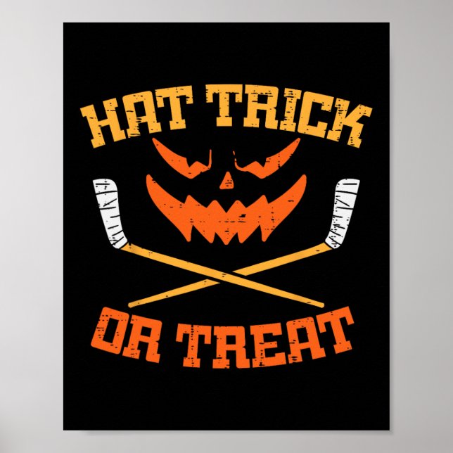 Poster Trick or Treat Ice Hockey Halloween Boy Men Pl (Devant)