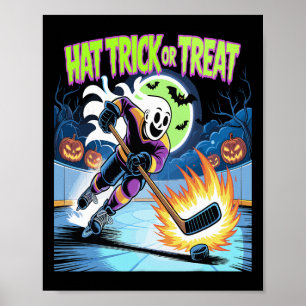 Poster Trick ou Treat Hat Funny Hockey sur Glace Fantôme