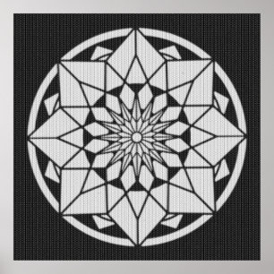Poster Tricot Star Mandala noir et blanc