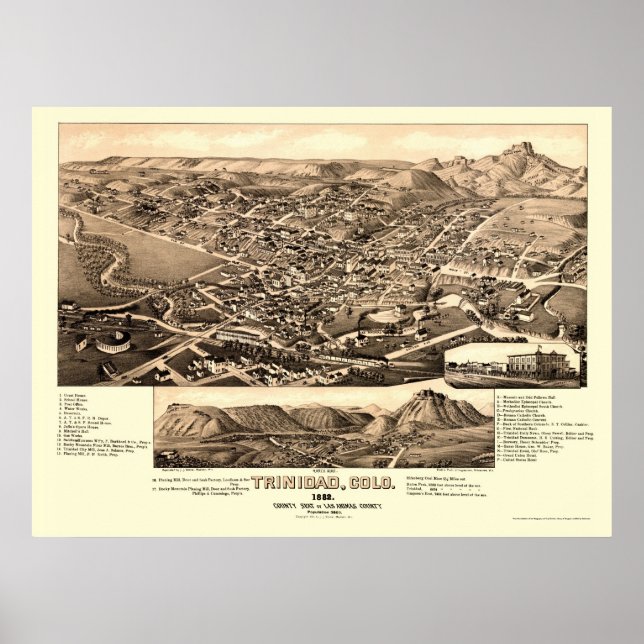 Poster Trinidad, CO Carte panoramique - 1882 (Devant)