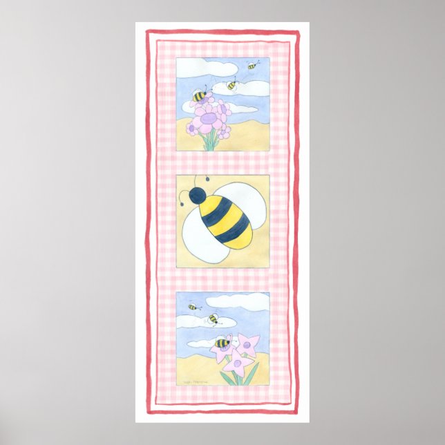 Poster Trio d'abeilles aux fleurs (Devant)