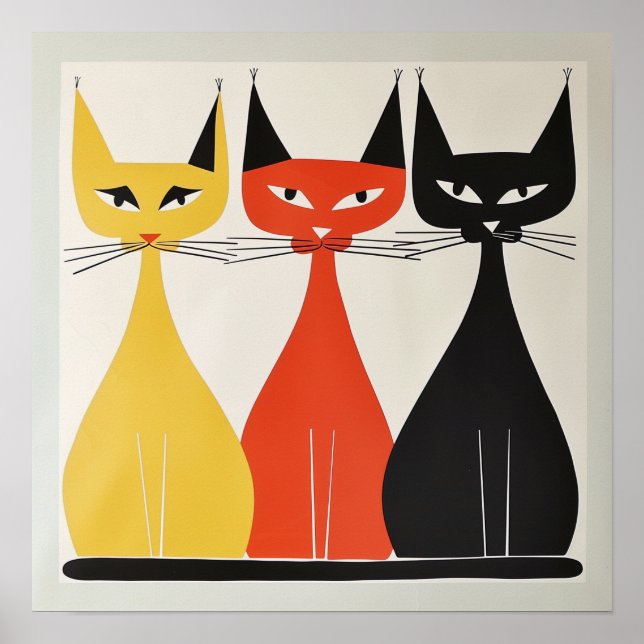 Poster Trio de chats Art moderne du milieu du siècle (Devant)
