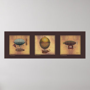 Poster Trio de dirigeable de Steampunk des dirigeables