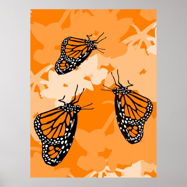Poster Trio De Papillon Monarque Sur Plante Cygne (Devant)