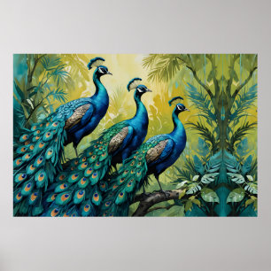 Poster Trio des paons dans la forêt de la jungle