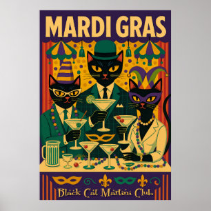 Poster Trio du Club de Martini Black Cat du Mardi Gras
