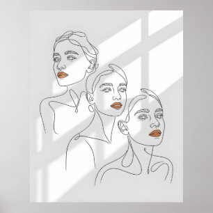 Poster Trio Féminin en Art Linéaire
