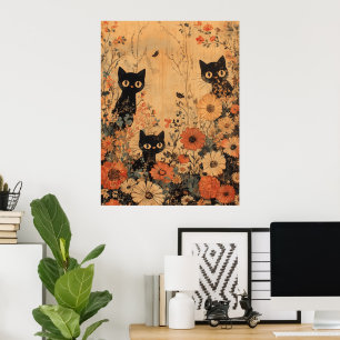 Poster Trio vintage de chat noir