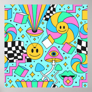 Poster Trippy arc-en-ciel 60s pop psychédélique fluide pa