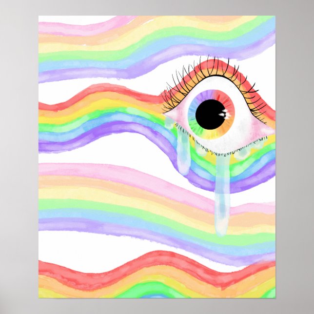 Poster Trippy Artistic Rainbow Eye avec larme (Devant)