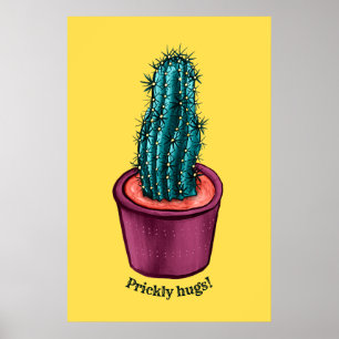 Poster Trippy Cactus Pot Funny Psychedelic Prickly Hugs