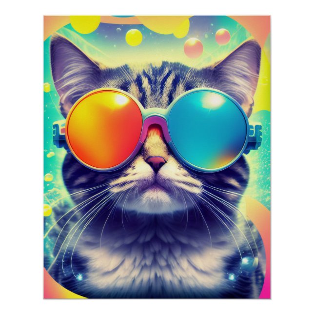 Poster Trippy Cool Psychedelic Trip Cat (Devant)