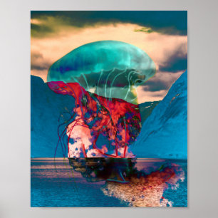 Poster Trippy Funky Jellyfish Art Print