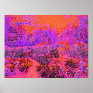 Poster Trippy Magenta et Orange Jardin impressionniste
