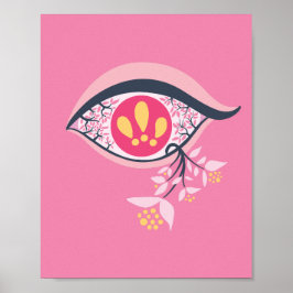 Poster Trippy Psychedelic yeux rose floral Pastel Goth