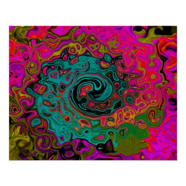 Poster Trippy Turquoise Abstrait Retro Liquid Swirl (Devant)