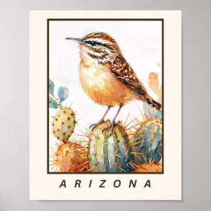 Poster Troglodyte des cactus Oiseau de l'État d'Arizona 