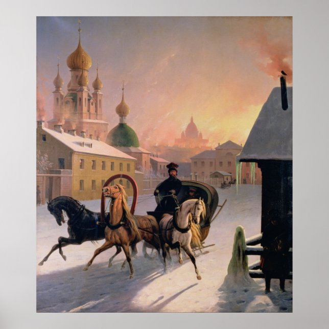 Poster Troïka dans la rue à Saint-Pétersbourg, années 185 (Devant)