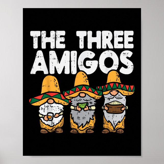 Poster Trois Amigos Mexicains Gnomes Cute Cinco De Mayo F (Devant)