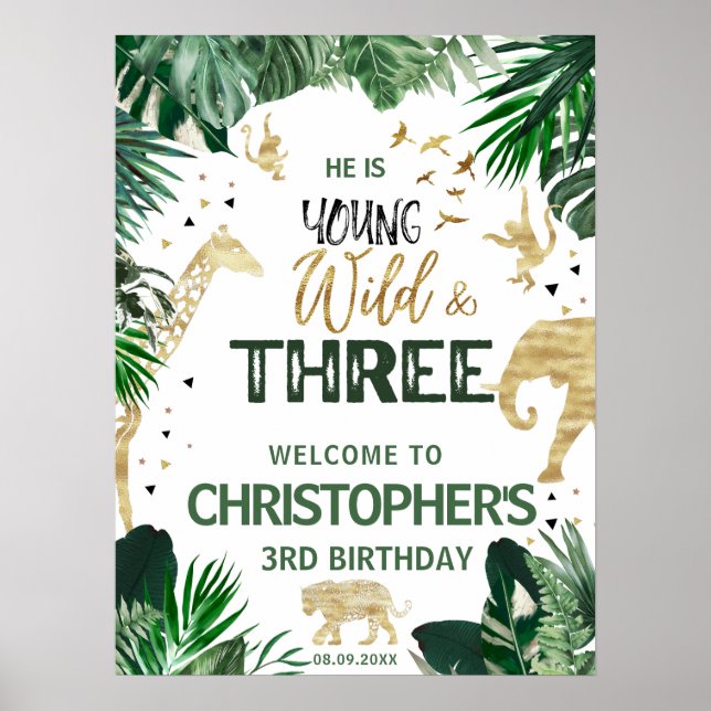 Poster Trois anniversaires de enfants de la jungle sauvag (Devant)