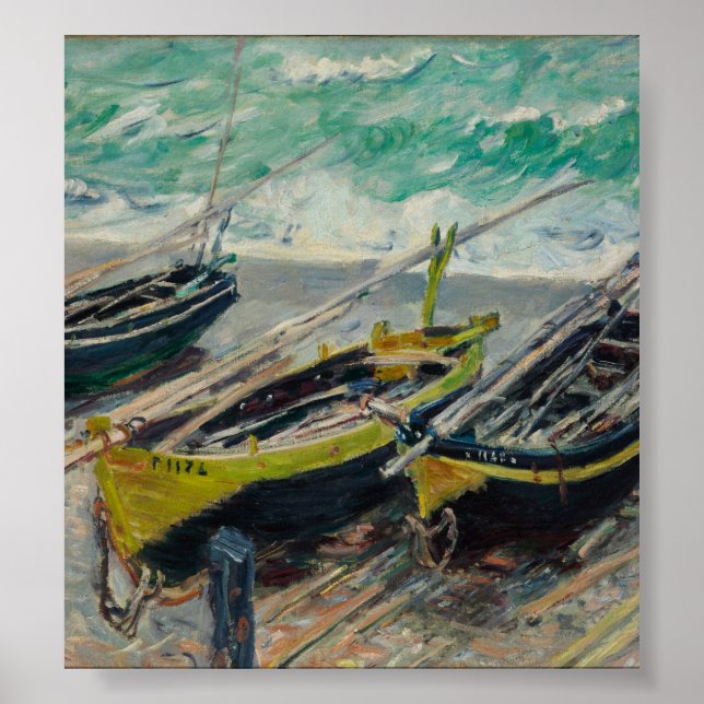 Poster Trois bateaux de pêche par Claude Monet (Devant)