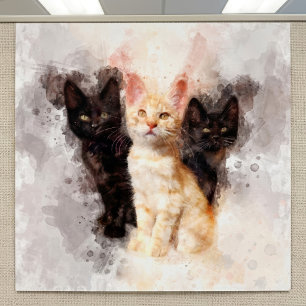 Poster Trois chatons mignonnes et belle aquarelle