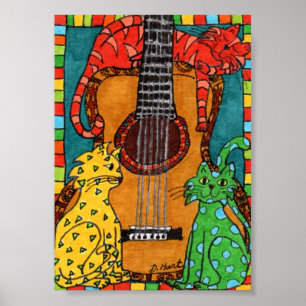 Poster Trois chats avec guitare Mini art populaire