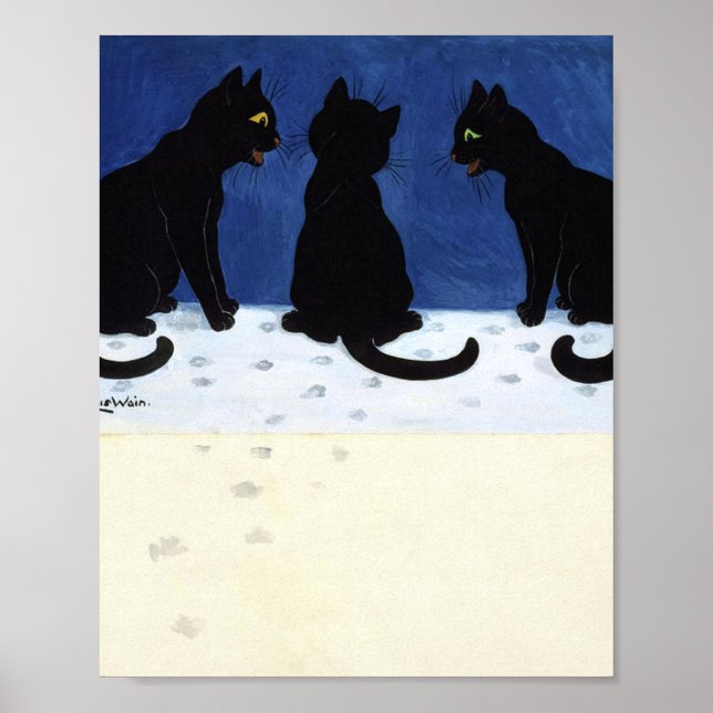 Poster Trois Chats Noirs Dans La Neige Par Louis Wain (Devant)