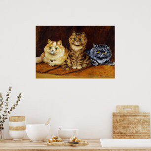 Poster Trois chats sur un tapis persan par Louis Wain