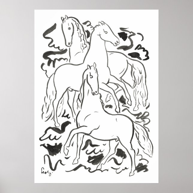 Poster Trois chevaux (vers 1925-1930) Dessin de Leo Geste (Devant)