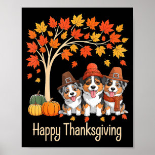 Poster Trois chiens de berger australiens tombent arbre h