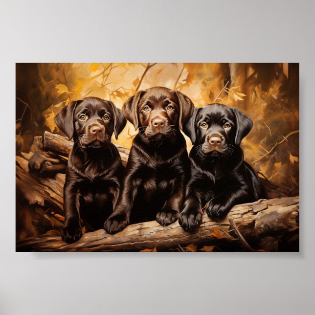 Poster Trois chiots du labrador (Devant)