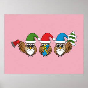 Poster Trois chouettes naines de Noël amusantes