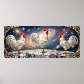 Poster Trois coqs blancs.