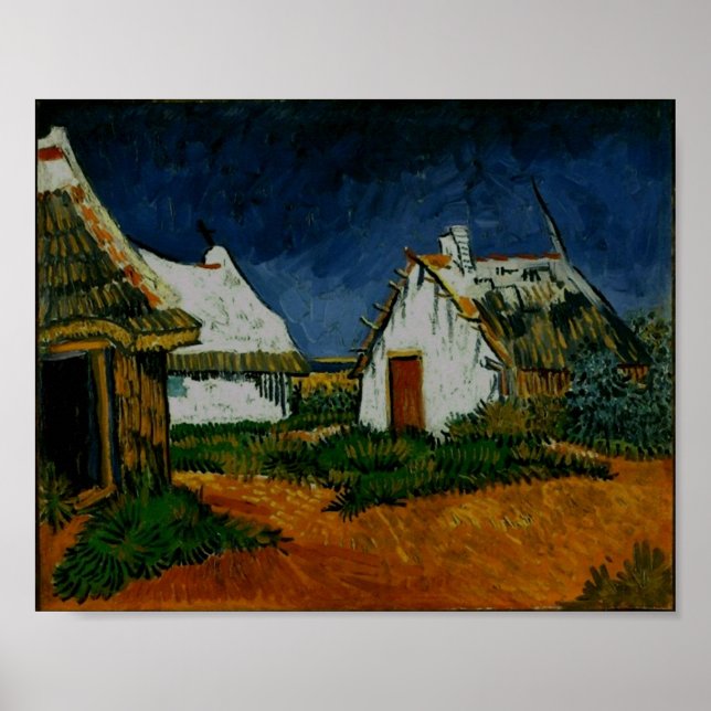 Poster Trois Cottages Blancs Saintes-Maries Van Gogh Fine (Devant)