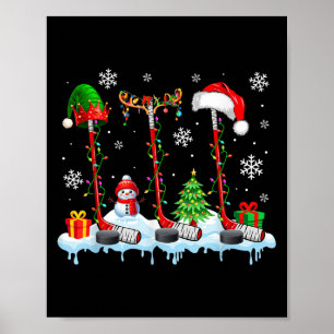 Poster Trois Elf Père Noël Reindeer Hockey Équipements Xm