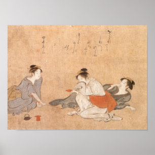 Poster trois femmes ivre Kiyonag art japonais