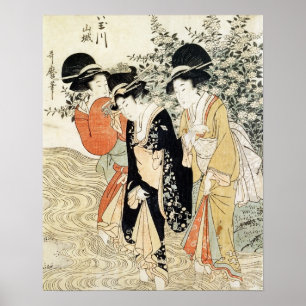 Poster Trois filles barbotant en rivière, de la 'mode