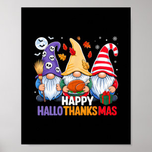 Poster Trois Gnomes Halloween Joyeux Noël Heureux Hallo