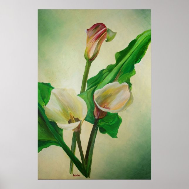 Poster Trois Lys Calla Étonnant Botanique Acrylique (Devant)