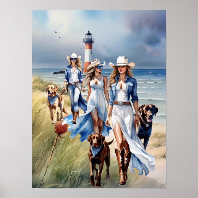 Poster Trois marcheurs de chiens de traîneaux côtiers pha (Devant)