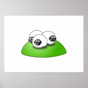 Poster Trois moutons de bande dessinée sur l'herbe